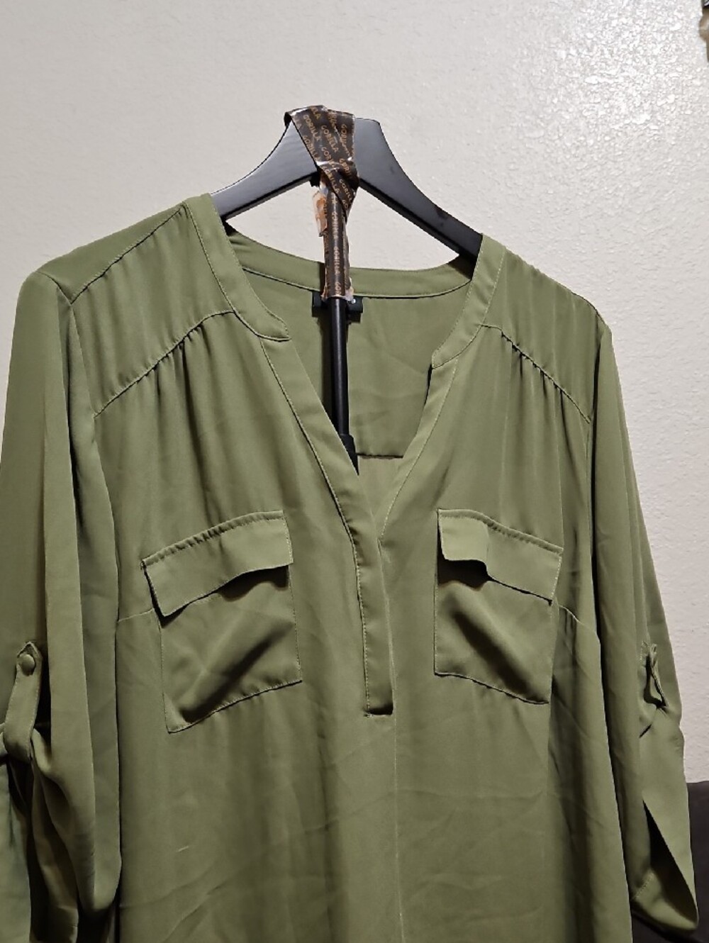 torrid Olive Green Utility V-Neck Blouse - Picture 2 of 5